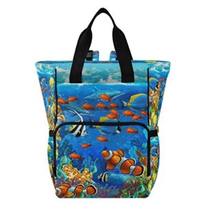under Water Fishes in Ocean Sea Tropical Diaper Backpack Large Capacity Baby Bags Multi-Function Zipper Casual Travel Backpacks for Mom Dad Unisex