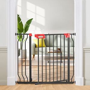 Syvio Baby Gate for Stairs and Door Ways, Dog Gates for The House 29″ to 39″ with Auto-Close, Pet Gate for Indoor with Wall Protectors and Extenders, No Drilling (Black)
