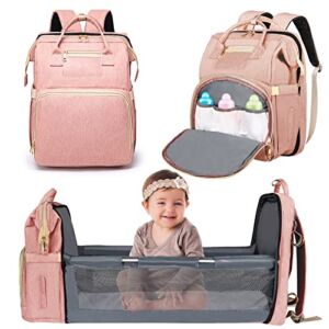 AXKIIN Diaper Bag Backpack with Changing Station Large Diaper Bags for Baby Girl Boy 3 in 1 Diaper Bag with Changing Pad Stroller Straps Waterproof Diaper Backpack for Mom Dad Travel Pañalera Pink