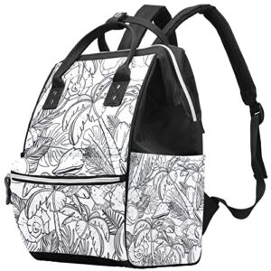 Line Doodle Tropical Plants Diaper Bag Nappy Backpack for Mom Dad, Travel Tote Maternity Nappy Bags
