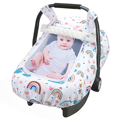 Baby Car Seat Cover – Infant Carseat Canopy with Peep Windows and Breathable Mesh, Stretchy Car Seat Covers for Boys Girls Fit All Baby Carrier, Shower Gift for Newborn, Rainbow | The Storepaperoomates Retail Market - Fast Affordable Shopping