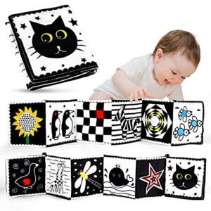 Abellzos Black and White High Contrast Baby Toys, Newborn Toys for 0-3 Months Brain Development, Montessori Tummy Time Toys for Babies 0-6 Months, Sensory Soft Cloth Books Gifts for Boys Girls