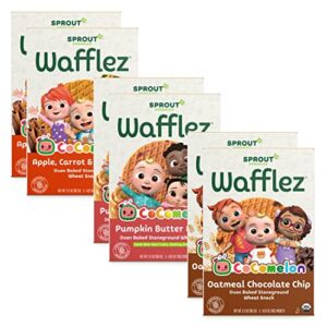 Sprout Foods CoComelon Sprout Organic Baby Food, Toddler Snacks, Apple Cinnamon, Pumpkin Butter and Jelly, Oatmeal Chocolate Chip, Variety Pack, (6 boxes = 35 Wafflez)