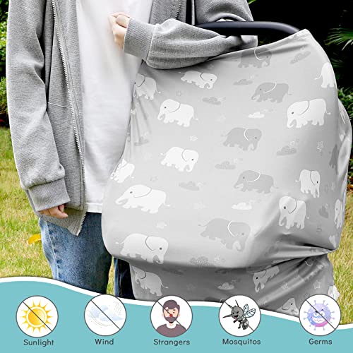 Nursing Cover Breastfeeding, Multi-use Baby Car Seat Covers Boys, Infant Stroller Cover, Stretchy Carseat Canopy, Soft Breathable, Elephant | The Storepaperoomates Retail Market - Fast Affordable Shopping