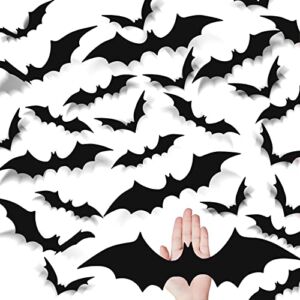 120Pcs Bats Halloween Decorations Home – 3D Bats Wall Decor Stickers at Halloween Party with 4 Larger Sizes and 2 Differnt Styles for Room | Wall | Outdoor | Windows Halloween Decor