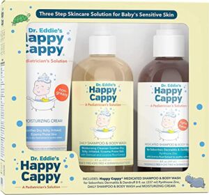 Dr. Eddie’s Happy Cappy 3 Step Skincare Solution for Baby’s Sensitive Skin | for Cradle Cap, Seborrheic Dermatitis, Dandruff, Dry, Itchy, Irritated, Eczema Prone Skin, Gift Box Set, 3 Pieces