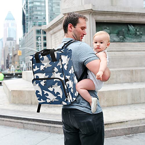 Morden Hand Drawing Shark Diaper Bag Backpack Baby Boy Diaper Bag Backpack Tote Shoulder Nappy Bag Mommy Bag with Insulated Pockets for Newborn Essentials | The Storepaperoomates Retail Market - Fast Affordable Shopping