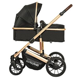 LORTSYBAB 2 in 1 Convertible Baby Stroller, High Landscape Infant Stroller w/Reversible Seat, Adjustable Backrest & Canopy, Newborn Reversible Bassinet Pram Strollers, Black