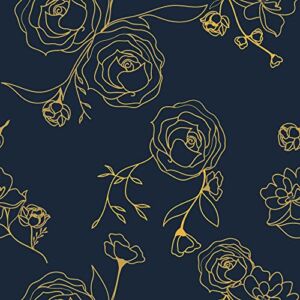 118 “x17.3 Peel and Stick Wallpaper Gold and Blue Contact Paper Dark Blue Wallpaper Removable Wallpaper Floral Contact Paper for Walls Furniture Covering Vinyl Rolls