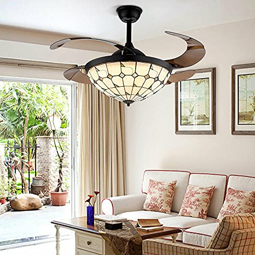 42″ Tiffany Style Ceiling Fan with Light, Retractable Blades LED Chandelier Fan, 3 Color 3 Speed Classic Ceiling Fans Lighting Fixture with Remote Control for Dining Living Room(Vintage Brown) | The Storepaperoomates Retail Market - Fast Affordable Shopping