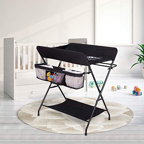 Baby Changing Tables Folding Diaper Station Portable Changing Table Nursery Organizer for Newborn Baby and Infant, Black | The Storepaperoomates Retail Market - Fast Affordable Shopping