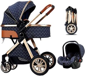 YZPTD Newborn Stroller 3in 1 -Compact Stroller for Travel Buggy Premium Baby Stroller Two-Way Full Canopy Cart Four Wheels Shock Absorbing Pushchair-Gift Rain Cover Bag Footmuff Accessories