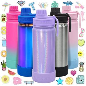 CHILLOUT LIFE 17 oz Insulated Kids Water Bottle with Leakproof Spout Lid + Cute Waterproof Stickers – Perfect for Personalizing Your Kids Metal Water Bottle – Purple Sparkle
