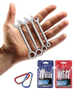 Small Wrench Set 20 Pcs Mini Wrench Set Metric SAE Ignition Wrench Set Open and Box End Wrench Set Combination Wrench Sets with Storage Pouches and Key Chains, 4mm-11mm & 5/32″-7/16″