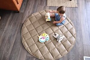 Uniklook Padded Quilted Leather Round 47″ 120cm Play mat | Indoor Outdoor | Reversible Tan + Cream | Timmy Time Mat Crawling Play Time | Waterproof Baby Infant Floor Mat (Tan + Cloud)