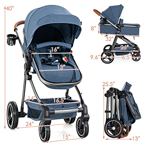INFANS 2 in 1 High Landscape Convertible Baby Stroller, Newborn Reversible Bassinet Pram, Foldable Pushchair with Adjustable Canopy, 5-Point Harness,Aluminum Structure for Infant & Toddler | The Storepaperoomates Retail Market - Fast Affordable Shopping