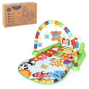 PiPiLab Baby Gyms Play Mats Musical Piano Activity Center Kick & Play Gym Tummy Time Padded Mat with Height Ruler for Newborn Baby 3 to 6 9 12 Months (Green)