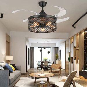 Southerns Lighting42 Inch Crystal Metal Lampshade with 5 Light Retro Ceiling Fan Light Remote Control for Indoor Living Room Bedroom Dining Room Home Nice Style Lighting Fandelier (42Inch-Black-01)
