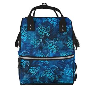 Diaper Changing Backpacks For Mom Watercolor-Blue-Sea-Turtle Travel Bookbag Diaper Bags Back Pack