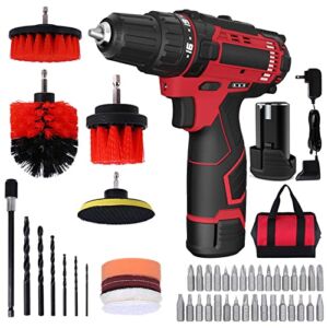 52pcs Cordless Power Drill Set,12V Electric Drill with Fast Charger,2 Variable Speed,3/8-Inch Keyless Chuck,18+1 Torque Setting for Drilling Wood/Metal, DIY Projects (Built-in LED)