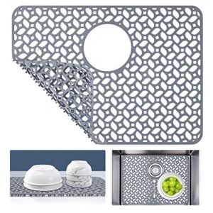 JUSTOGO Silicone Sink Protector, Rear Drain Kitchen sink mat Grid Accessory, 1 PCS Grey Non-slip Heat Resistant sink mats for Bottom of Farmhouse Stainless Steel Porcelain Sink (19.25 ”x 14 ”)