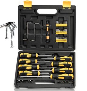 YUFANYA Magnetic Screwdrivers Set with Case,60 Piece Includes Phillips/Slotted/Torx/Pozidriv/Hex and Precision Screwdriver/Offset Screwdrivers,C-RV and S2 Made,Ergonomic Softy Handle,Tool For Men