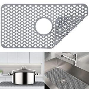 Silicone Sink Mats, Center Drain Kitchen Sink Protectors Grid Accessory, Flexible and Heat Resistant Non-slip Porcelain Sink Saver for Bottom Ceramic RV Large Sink (24.5″ x 12.8″)-grey