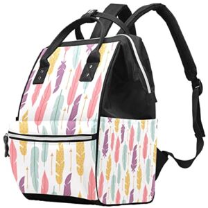 Diaper Bag Backpack, Seamless Colorful Feathers Portable Lager Capacity Travel Nappy Bag for Mom Dad