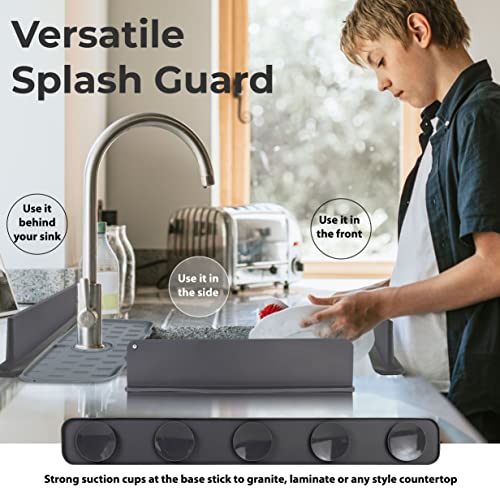 Kitchen Sink Splash Guard with Silicone Faucet Mat – Gray Splash Guard for Sink Bundle – Non-Slip Sink Water Guard with 5 Large Suction Cups – Dishwasher Safe and Quick Dry Faucet Drip Catcher | The Storepaperoomates Retail Market - Fast Affordable Shopping