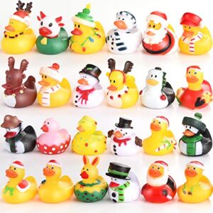 Christmas Party Favors Rubber Ducks 24Pcs Bath Toys Assorted Duckies (2″) for Kids Christmas Holiday Goodie Bag Fillers Baby Showers