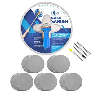 Radial Sander – 9 Inch Drywall Sander for Home Improvement Renovations, Includes 25pcs Wall Sanding Discs & Extension Pole, 360 Circular Sander, Pole Sander for Dry Wall & Painting Projects