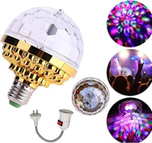 2022 New Colorful Rotating Magic Ball Light – Party Lights Disco Ball, Mirror Disco Ball Shape, Colorful Disco Rotating Magic Ball Light Bulb with Sockets. (Gold+Universal Socket)
