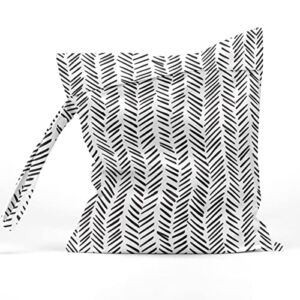 Wet Bag Waterproof Reusable Wet Dry Bag for Beach, Travel, Pool, Gym Bag for Swimsuits, Wet Clothes, Cloth Diapers, Wet Bags for Baby, Black and White Woven Decor Modern Abstract Boho Art Print
