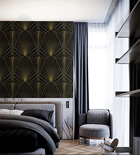Black and Gold Wallpaper Peel and Stick Wallpaper Black and Gold Stripe Removable Wallpaper Black Contact Paper Geometric Paper Self Adhesive Wallpaper Decorative for Wall Cabinet 17.3”x118.7” | The Storepaperoomates Retail Market - Fast Affordable Shopping