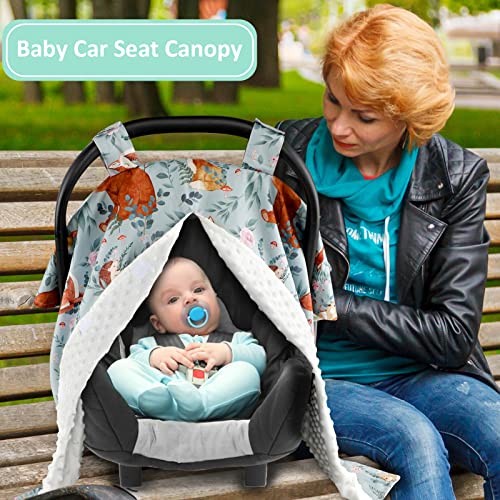 Peekaboo Opening Car Seat Cover for Babies & Carseat Headrest Strap Covers, Minky Carseat Canopy Head Support & Seat Belt Cover, Woodland Animals | The Storepaperoomates Retail Market - Fast Affordable Shopping
