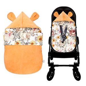 Winter Carseat Cover for Baby Boys and Girls, 3 in-1 Warm Cozy Bunting Bag Stroller Blanket Carrier Canopy for Infant Car Seat, Floral