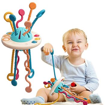 Baby Toys Montessori,Silicone Pull String Interactive Toy,Educational Toys,Food-Grade Sensory STEM Teething Toys, Motor Skills,Tactile Stimulation,Gifts for Infants Toddlers Boys Girls | The Storepaperoomates Retail Market - Fast Affordable Shopping