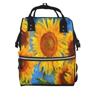 Diaper Changing Backpacks For Mom Sunflowers-Vincent-Van-Gogh Travel Bookbag Diaper Bags Back Pack