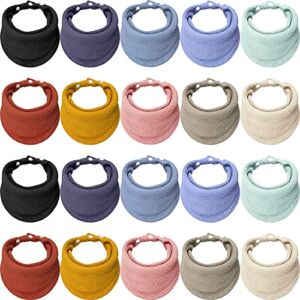 20 Pack Baby Bandana Bibs for Boys Girls Drool Muslin Bibs with Snaps Soft Absorbent Bandana Bibs for Unisex Newborns Infants Toddlers Teething and Drooling, 10 Solid Colors