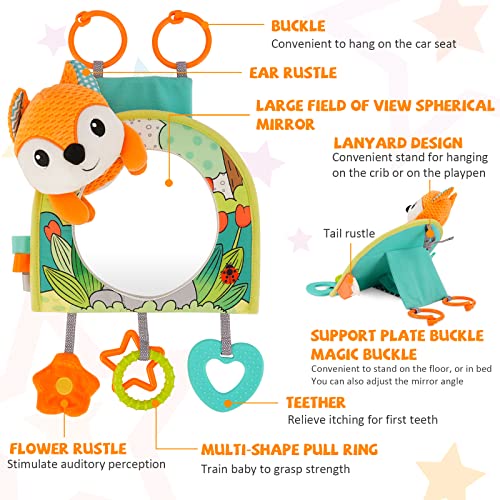 2 Pack Car Seat Toys Set, Globalstore Baby Hanging Rattles Toys with Mirror, Teether & Squeaker, Colorful Animal Bell Soft Baby Sensory Rattles Toys for Infant Baby Toddler Boys Girls 3 6 to 12 Months | The Storepaperoomates Retail Market - Fast Affordable Shopping