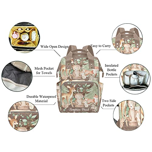 Rustic Woodland Animals Personalized Diaper Backpack with Name,Custom Travel DayPack for Nappy Mommy Nursing Baby Bag One Size | The Storepaperoomates Retail Market - Fast Affordable Shopping
