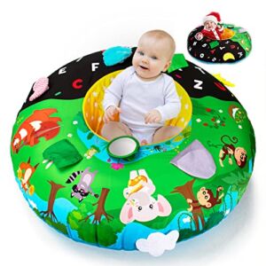Inflatable Activity Center for Baby, Sensory Newborn Toys Baby Floor Seat Supports Baby Sitting Training, with Different Texured Fabrics&Mirror, High Contrast Baby Toys for Letter Learning 34.5in