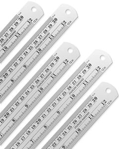 Metal Ruler 5 Pack Stainless Steel Ruler 12-Inch Office Ruler(1/32 inch-0.9mm Thick)