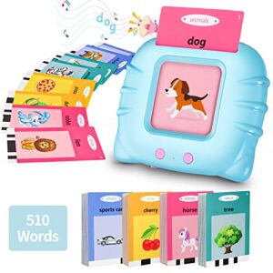 Talking Flash Cards Learning Toys – Portable Kids Toddler Flash Cards One Key Cycle Reading Toys Kindergarten Enlightenment Birthday Gift Easy to Suitable for Boys Girls Agesover 2~6 Years (510 Blue)