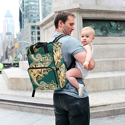 Chameleon Lizard Diaper Bag Backpack Baby Boy Diaper Bag Backpack Mummy Nursing Baby Bags Casual Daypack with Insulated Pockets for Mom Dad | The Storepaperoomates Retail Market - Fast Affordable Shopping
