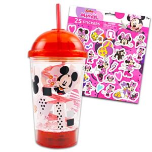 Disney Mickey and Minnie Tumbler with Straw Bundle ~ Mickey Mouse Cup with Straw for Kids Adults with Stickers | Mickey Minnie Gifts