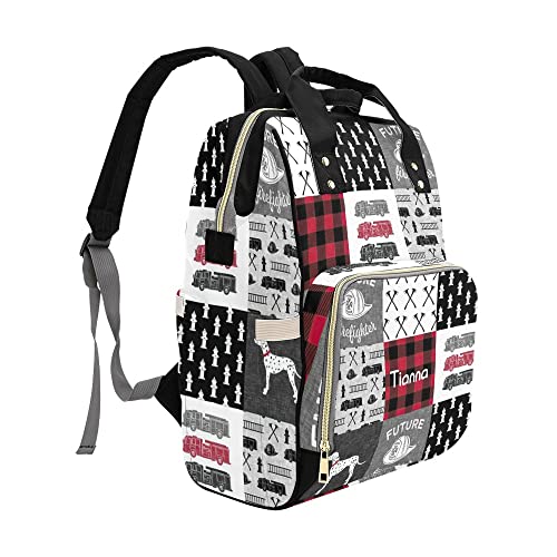 Firefighter Dog Fire Engine Plaid Diaper Bags with Name Waterproof Mummy Backpack Nappy Nursing Baby Bags Gifts Tote Bag for Women | The Storepaperoomates Retail Market - Fast Affordable Shopping