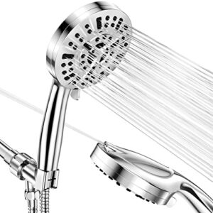 JiaSifu 10-Mode Handheld Shower Head Set, High Pressure Shower Head with 59” Stainless Steel Hose and Adjustable Brass Bracket, All Chrome Finish（Model: US-14591）