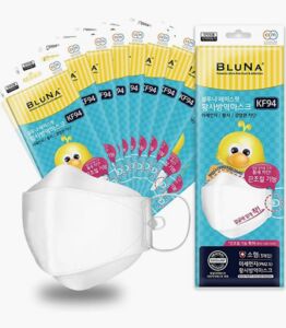 [10-Pack] Bluna FaceFit KF94 Kids Adjustable Mask in White, Korean Dust Face Mask, KFDA Approved, Individually Package, Made in Korea (Small/White)