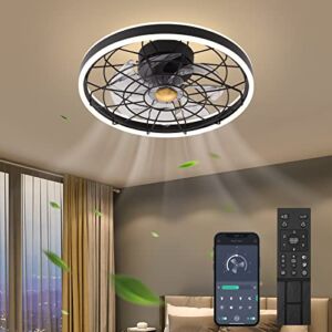 Kexcbogj Ceiling Fan 2107F Black Ceiling Fans with Lights App & Remote Control, Timing & 3 Led Color Led Ceiling Fan, 6 Wind Speeds Modern Ceiling Fan for Bedroom, Living Room, Small Room